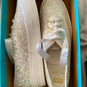Size 10 Women’s Cream Glitter Kate Spade Keds Brand New